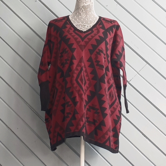 Tobi maroon aztec print oversized long-sleeved sweater - Picture 8 of 8